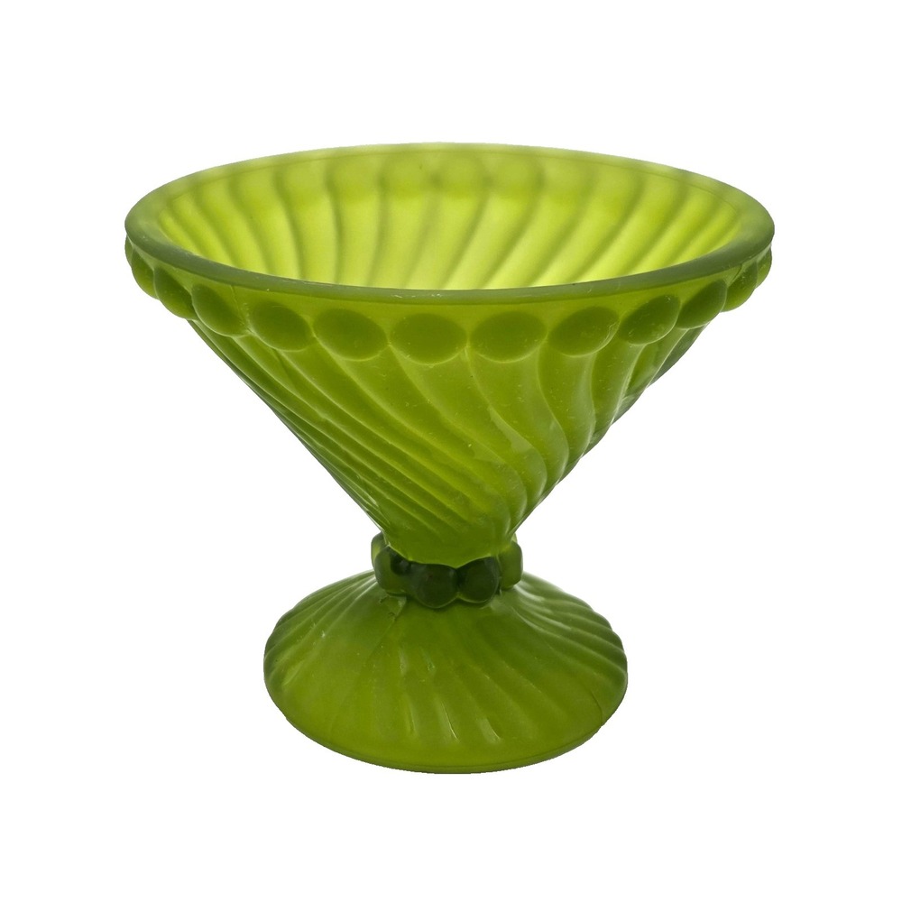 VINTAGE Westmoreland Glass Green Satin Ball and Swirl Compote‎ Dish